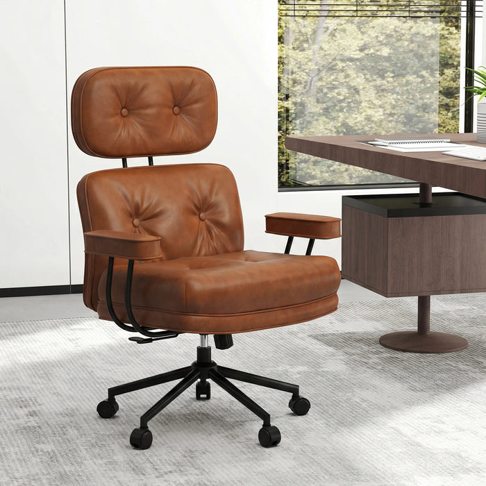 Ergonomic Home Office Chair Mid Century Modern Computer Desk Chair with Wide Tufted Seat-