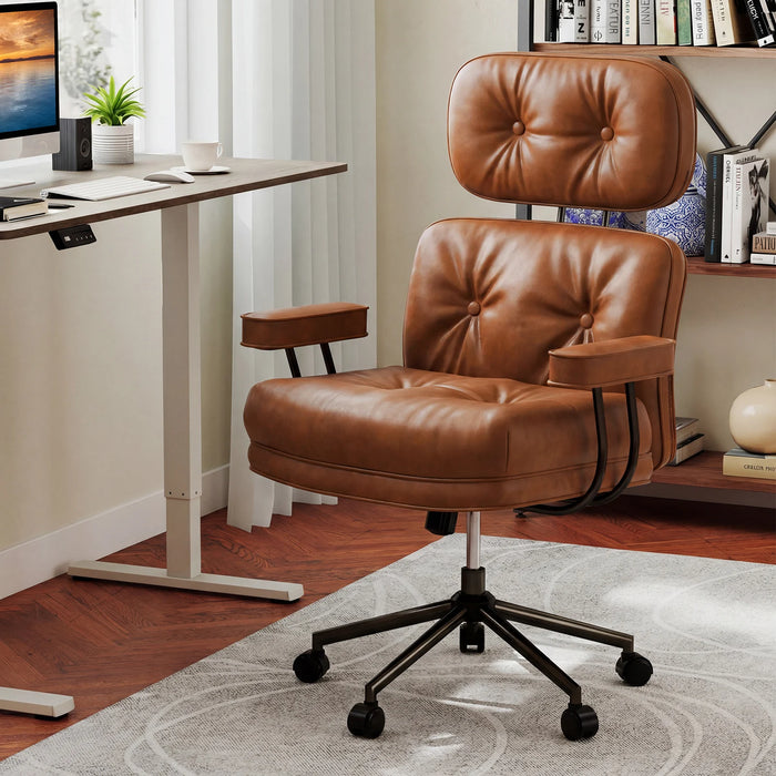 Ergonomic Home Office Chair Mid Century Modern Computer Desk Chair with Wide Tufted Seat-