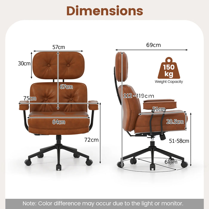 Ergonomic Home Office Chair Mid Century Modern Computer Desk Chair with Wide Tufted Seat-