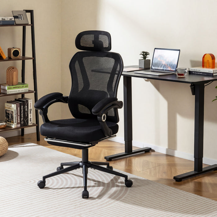 Ergonomic Mesh Office Chair with 2D Headrest and Retractable Footrest-