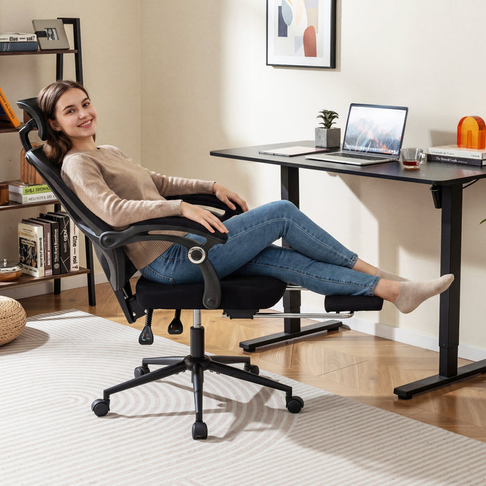 Ergonomic Mesh Office Chair with 2D Headrest and Retractable Footrest-