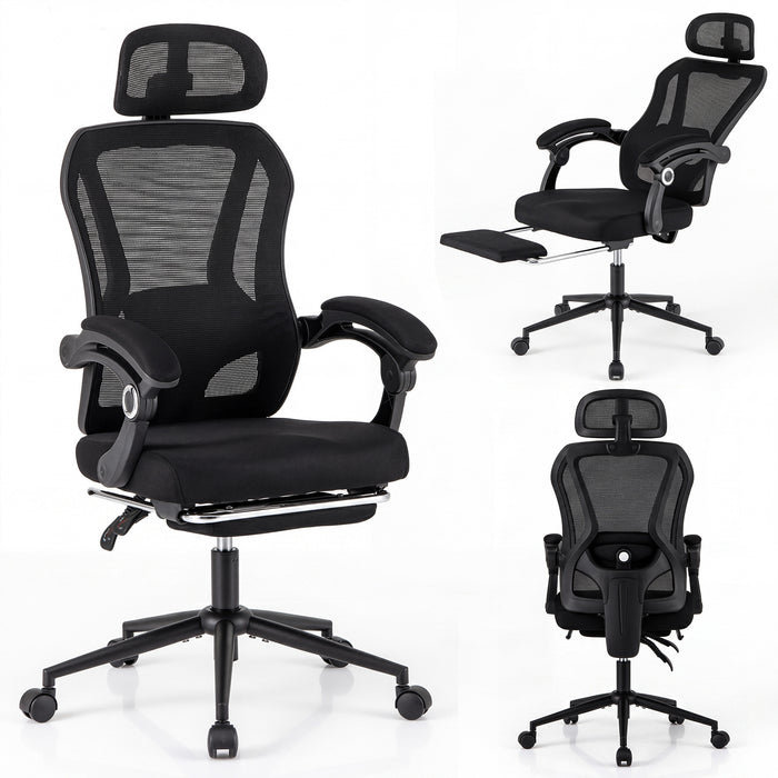 Ergonomic Mesh Office Chair with 2D Headrest and Retractable Footrest-