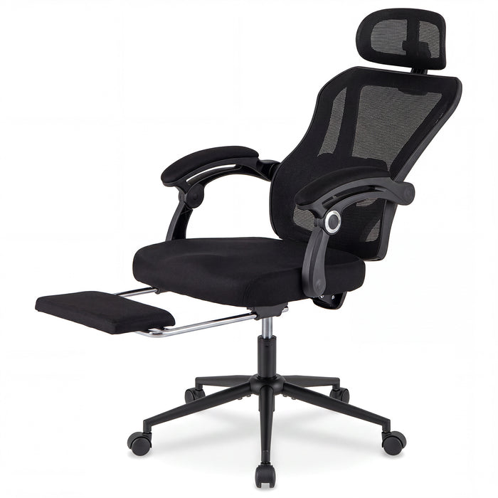 Ergonomic Mesh Office Chair with 2D Headrest and Retractable Footrest-