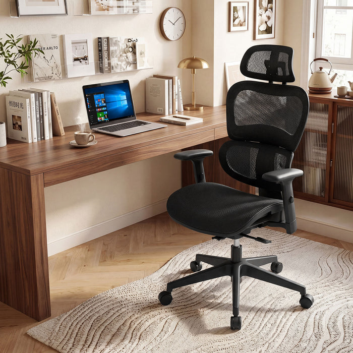 Ergonomic Mesh Office Chair with Lumbar Support & Adjustable Headrest Armrests-