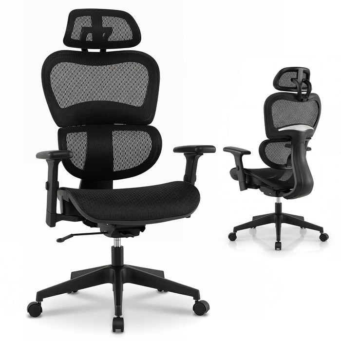 Ergonomic Mesh Office Chair with Lumbar Support & Adjustable Headrest Armrests-