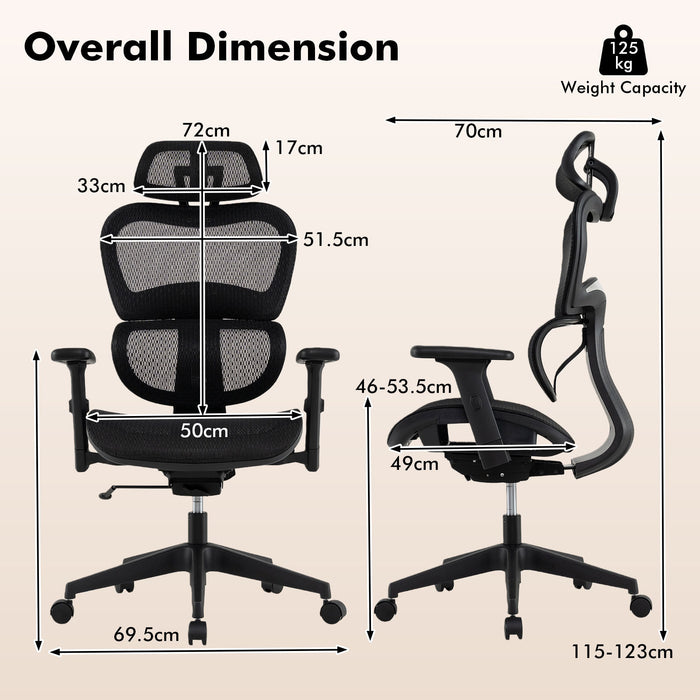Ergonomic Mesh Office Chair with Lumbar Support & Adjustable Headrest Armrests-