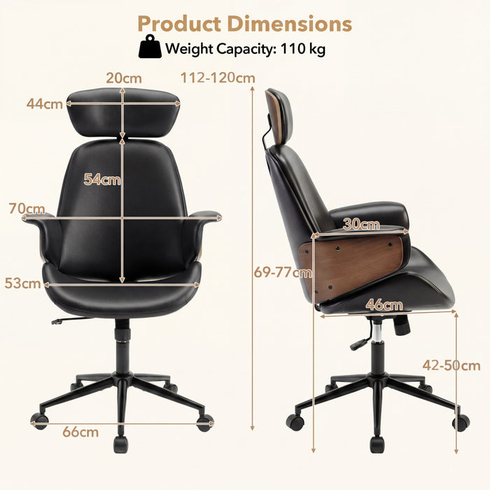 Ergonomic Office Chair with Headrest & Adjustable Height for Home Office-
