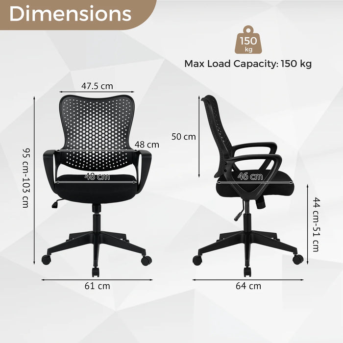 Ergonomic Office Chair with Padded Cushion and Butterfly Backrest Adjustable Swivel-Red