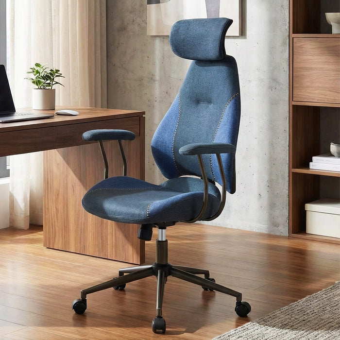 Ergonomic Office Chair with Flax Fabric and 2D Headrest
