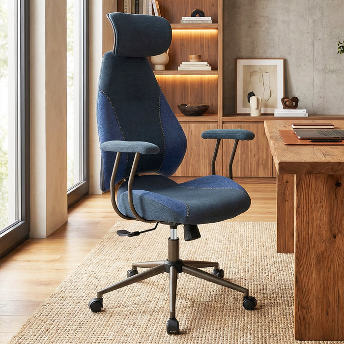 Ergonomic Office Chair with Flax Fabric and 2D Headrest