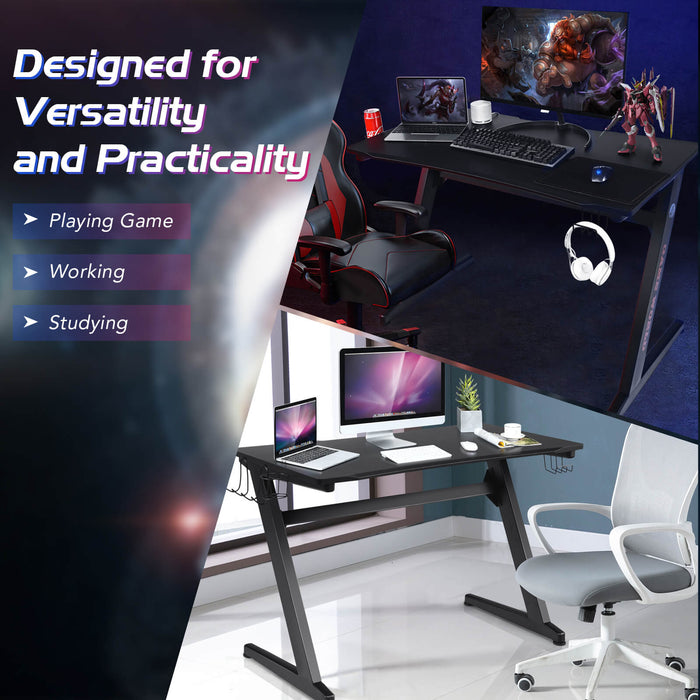 Ergonomic Gaming Computer Desk with Cup and Headphone Holder