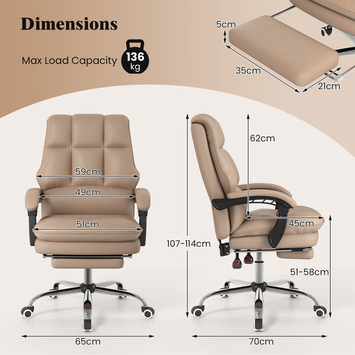 Ergonomic Office Chair PU Leather Adjustable Swivel with Reclining Backrest-Grey