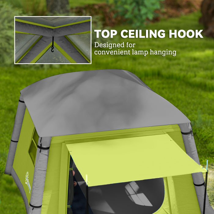 Outsunny Inflatable Camping Tent w/ Hand Pump, Easy Setup 1/2 Person Blow Up Tent Waterproof 190T Taffeta w/ Mesh Windows, Doors and Carry Bag, Green