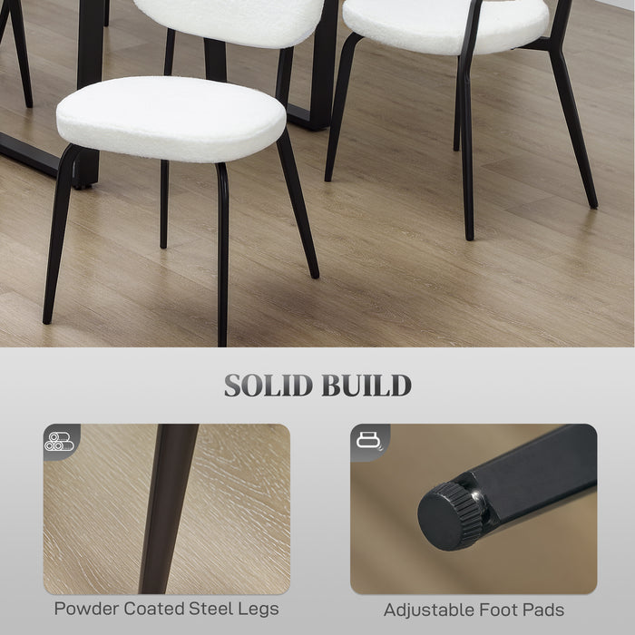 HOMCOM Boucle Dining Chairs Set of 4, Modern Upholstered Sherpa Kitchen Chairs with Backrest, Metal Legs and Padded Seat for Dining Room, Bedroom, Living Room, White
