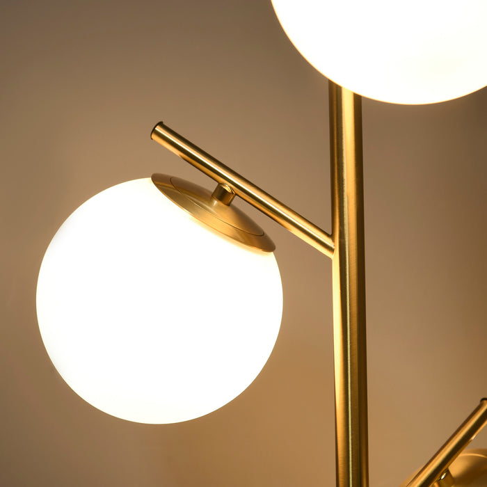 HOMCOM 3-Light Tree Floor Lamps for Living Room, Modern Standing Lamp for Bedroom with Globe Lampshade, 3000K/4000K/6000K Colour Temperatures, Steel Base, Gold Tone
