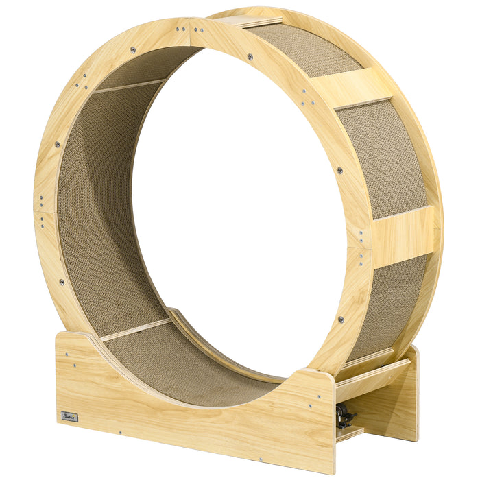 Cat Exercise Wheel with Braking System - Oak Finish & Built-In Scratching Pads - Ideal for Active Indoor Cats