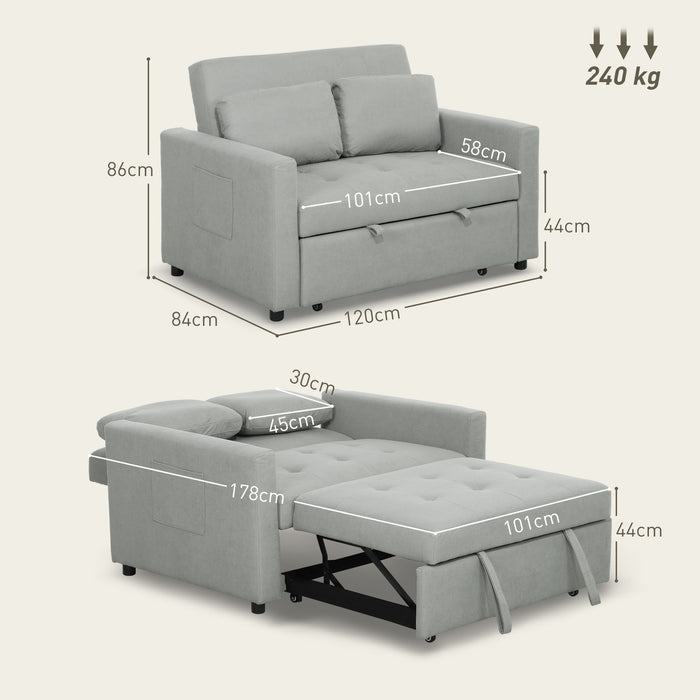 HOMCOM Velvet-Feel Two-Seater Sofa Bed - Light Grey
