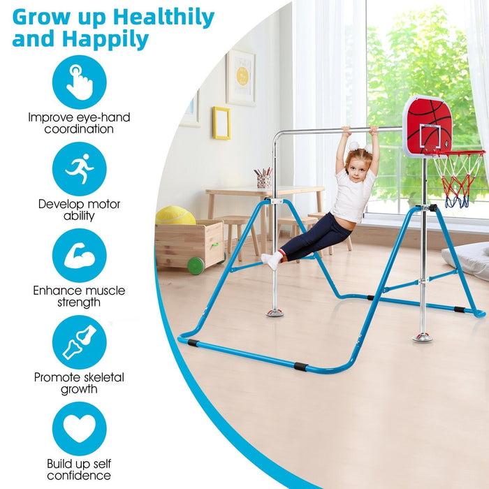 Expandable Gymnastics Bar with Basketball Hoop for Kids Juniors-