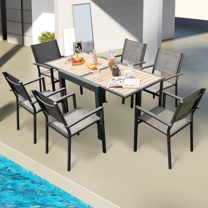 Extendable Wood-like Patio Dining Table with Stable Legs-