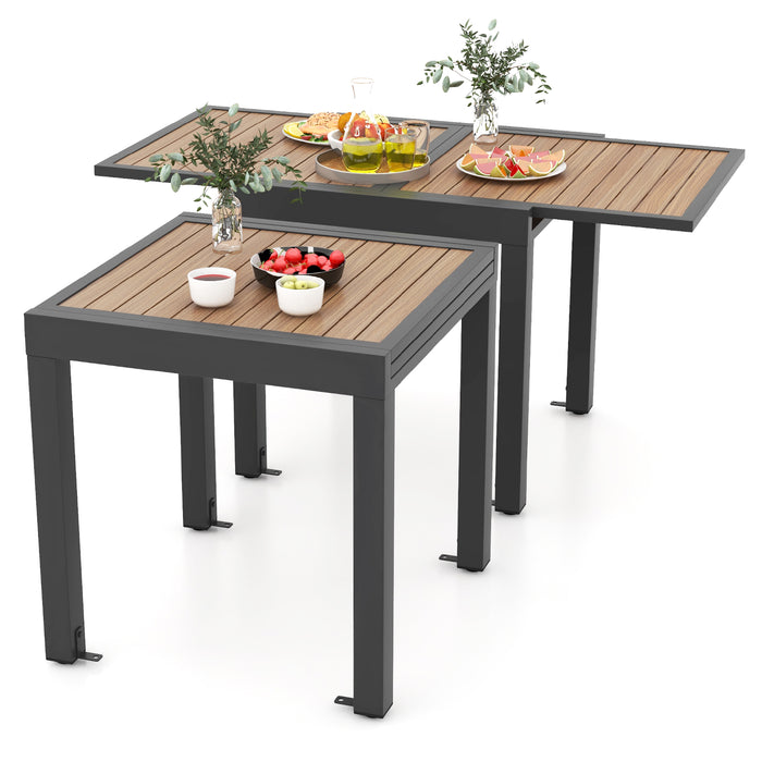 Extendable Wood-like Patio Dining Table with Stable Legs-