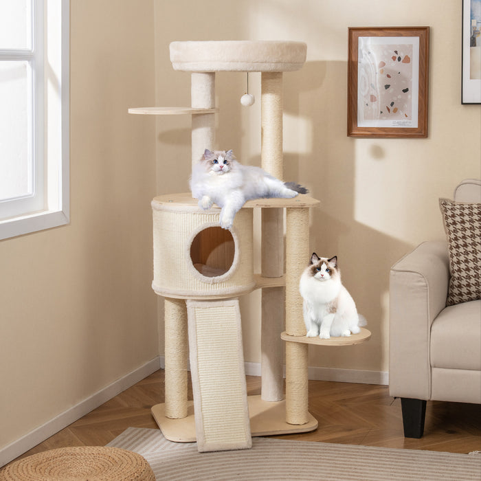 Extra Large Wooden Cat Tree with Cat Condo and Washable Cushions-