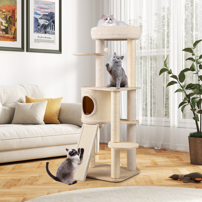 Extra Large Wooden Cat Tree with Cat Condo and Washable Cushions-