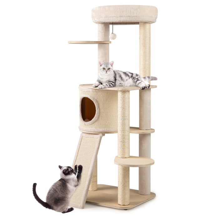 Extra Large Wooden Cat Tree with Cat Condo and Washable Cushions-
