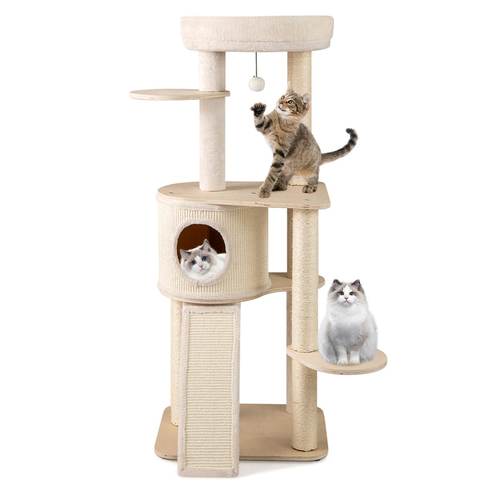 Extra Large Wooden Cat Tree with Cat Condo and Washable Cushions-