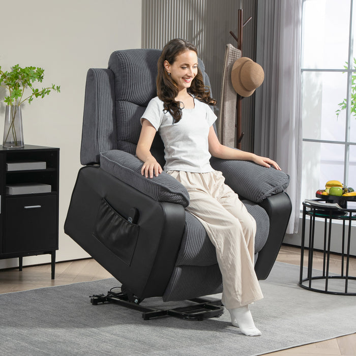 HOMCOM Power Lift Recliner Chair for Elderly, Patchwork Design Oversized Electric Riser and Recliner Armchair for Living Room with Remote Control and 2 Side Pockets, Dark Grey
