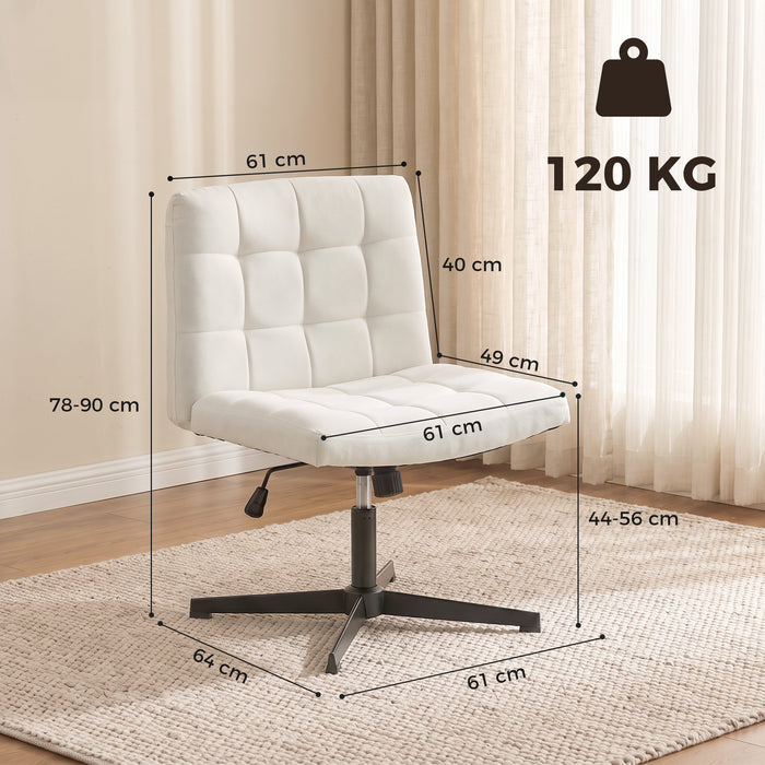 HOMCOM Armless Office Chair, Cross Legged Linen Computer Desk Vanity Chair with Wide Seat, Rocking Function, Beige