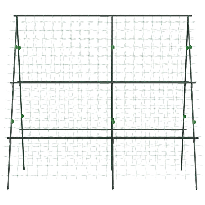 Outsunny Garden Cucumber Trellis for Climbing Plants, A-Frame Trellis Plant Support with Climbing Net, DIY Adjustable Cucumber Support Frame for Raised Bed, Vegetables, Flowers, Fruit, Green