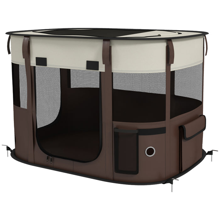 Foldable Canine Playpen with Complimentary Carry Bag - Sturdy Portable Enclosure for Pets - Ideal for Indoor/Outdoor Flexibility and Travel, in Elegant Brown