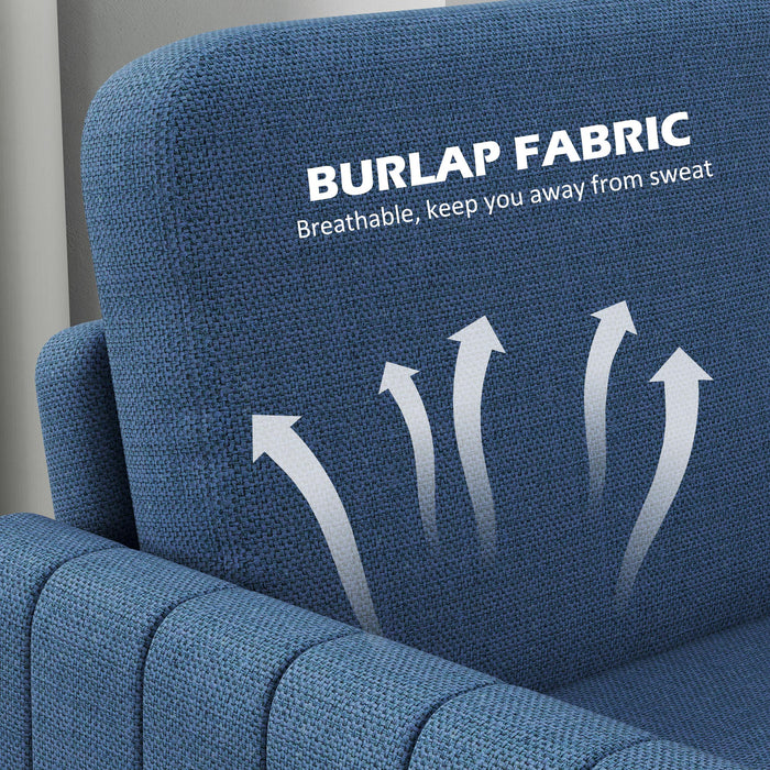 HOMCOM 2 Seater Sofa, Channel Tufted Modern Fabric Couch, Comfy Upholstered Loveseat with Spring Cushion, Back Pillow, for Living Room, Bedroom, Office, Blue