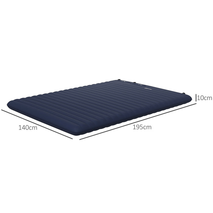 Double Size Inflatable Air Mattress - Built-in Foot Pump, Portable with Carry Bag, Blue - Ideal for Camping & Overnight Guests