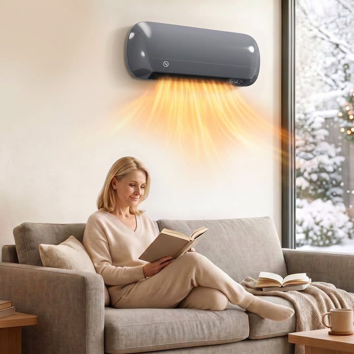 HOMCOM 2000W Ceramic Space Heater, Electric Heater, Wall Mounted, with Fan, Adjustable Thermostat, Weekly Timer, Grey