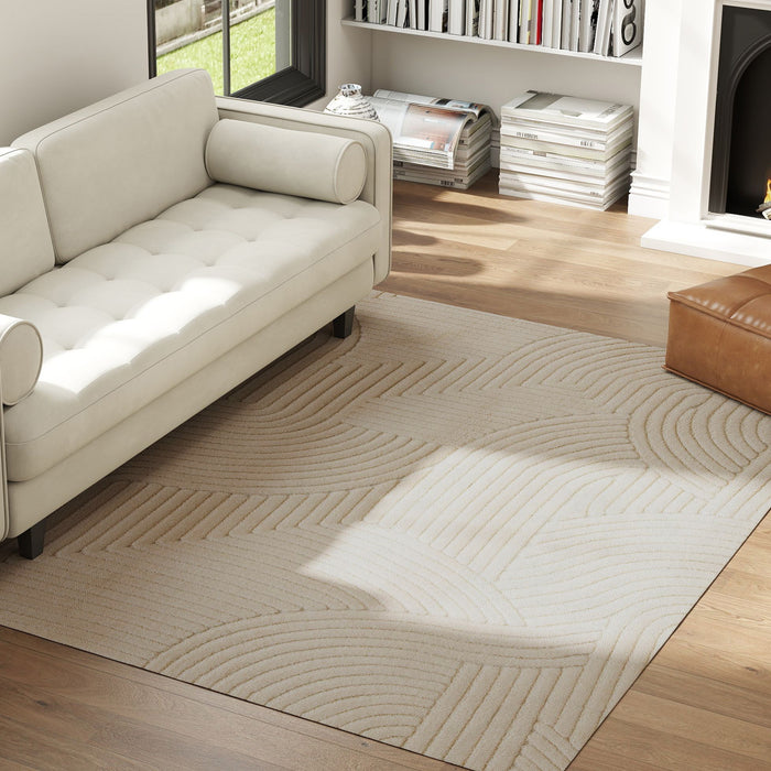 HOMCOM Modern Geometric Rug, Thick & Plush, Non-Slip, 230 x 160 cm – Cream, Living Room/Bedroom/Office