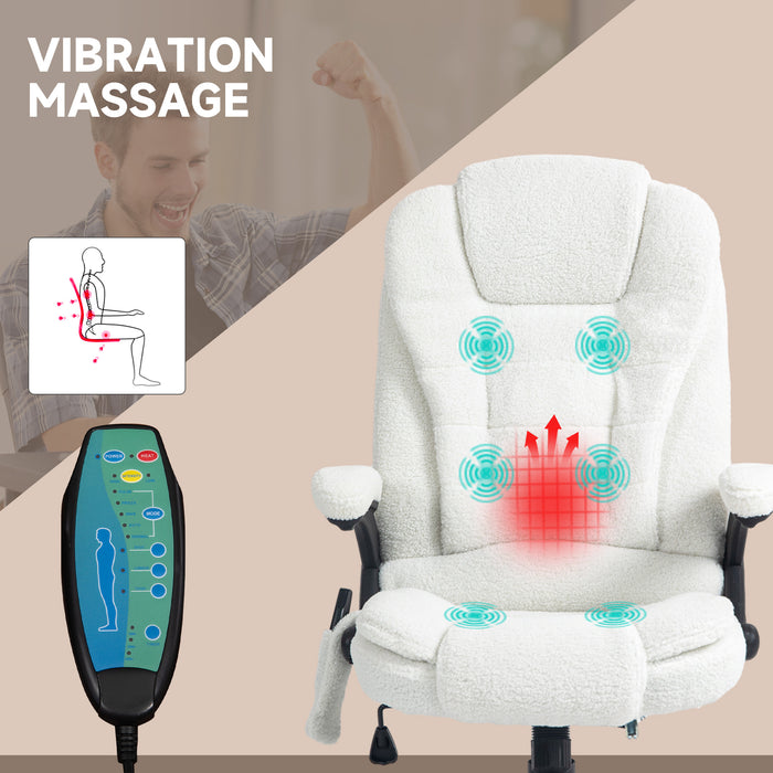 Vinsetto Boucle Six-Point Massage Office Chair - White | Aosom UK