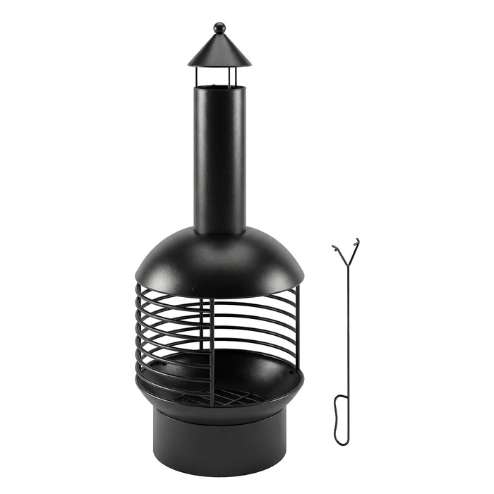 Outsunny Chimney Fire Pit, Portable Wood Burning Firepit with Poker, Charcoal Grid, Outdoor Fireplace for Garden Patio, Black