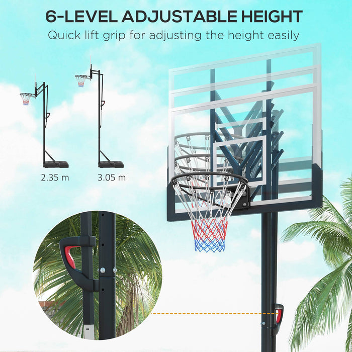 Height-Adjustable Basketball Hoop System - 6-Level, Freestanding with Wheels, 2.35M-3.05M Range - Perfect for Home Sports & Outdoor Recreation