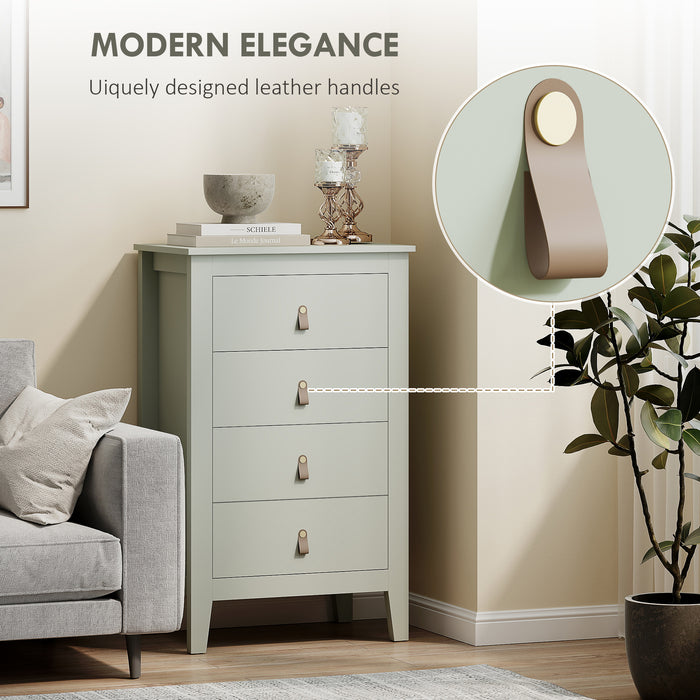 HOMCOM Bedroom Chest of Drawers, Modern 4 Drawer Dresser Cabinet with PU Leather Handles and Metal Runners for Living Room, Hallway, Entryway, Green