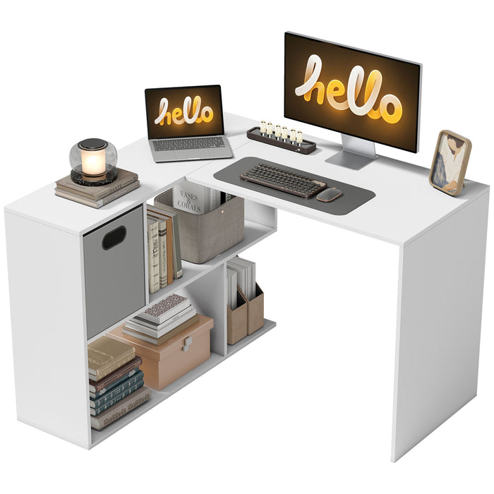 HOMCOM Corner Desk, Computer Desk with Fabric Drawer and Open Compartments, 110 x 100 x 75 cm, White