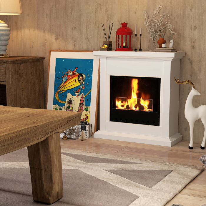 HOMCOM Gel and Ethanol Fireplace Stove, Modern Bioethanol Fire, Indoor Ethanol Burner with 1.2 Litres (39oz) Volume, Burns for Up to 3 Hours, 26 Inch, White