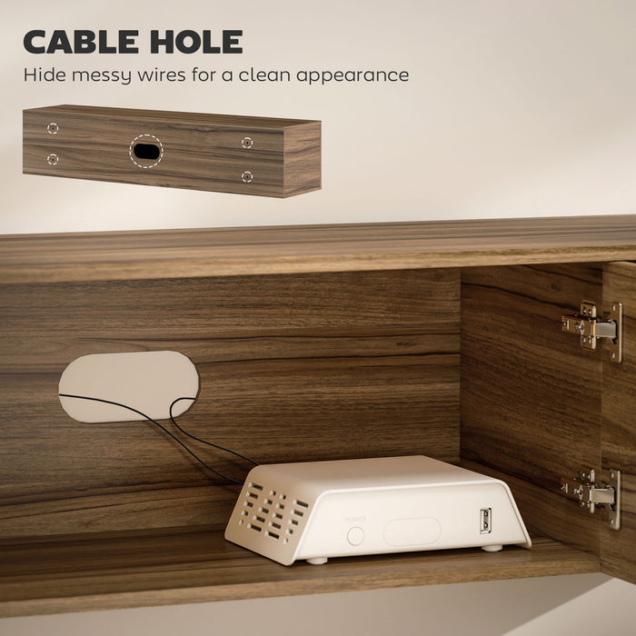 HOMCOM Floating TV Unit, 150 cm Wall Mounted TV Stand Cabinet with Shelves and Doors, Entertainment Media Console for Living Room, Bedroom, Rustic Brown