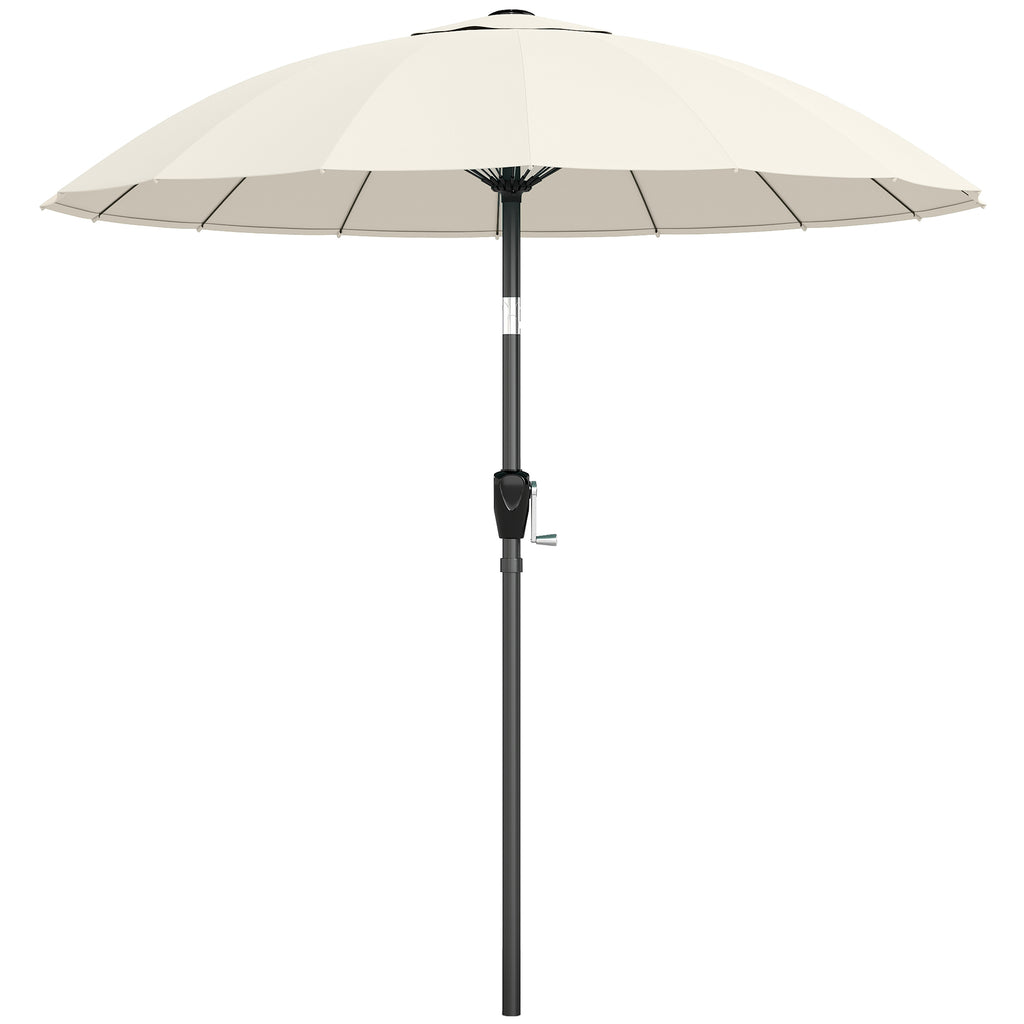 Outsunny 2 m Shanghai Garden Parasol Umbrella with 16 Fibreglass Ribs, Outdoor Parasol Sun Shade with Crank & Tilt, Cream White