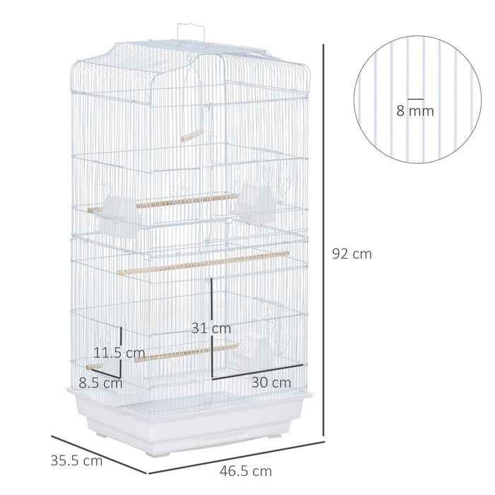 PawHut Large Metal Bird Cage with Stand, Perches, Food Bowls, Swing for Budgie, Parakeet, 46.5 x 35.5 x 92cm,White