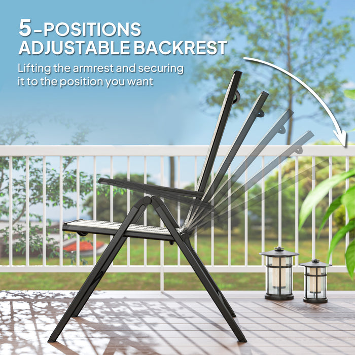 Outsunny Outdoor Rattan Folding Chair with 5-Position Adjustable Backrest, Wicker Garden Dining Chair with Wide Armrest, Set of 2 for Patio, Terrace, Balcony, Grey