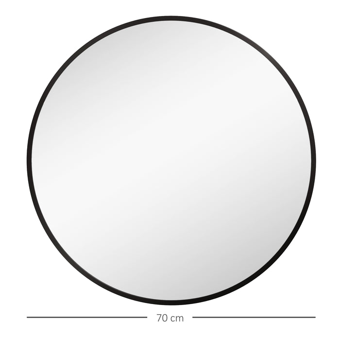 Round Modern Bathroom Mirror - Aluminum Framed Wall-Mounted Vanity, Easy Installation, 70cm - Ideal for Living Rooms & Entryways