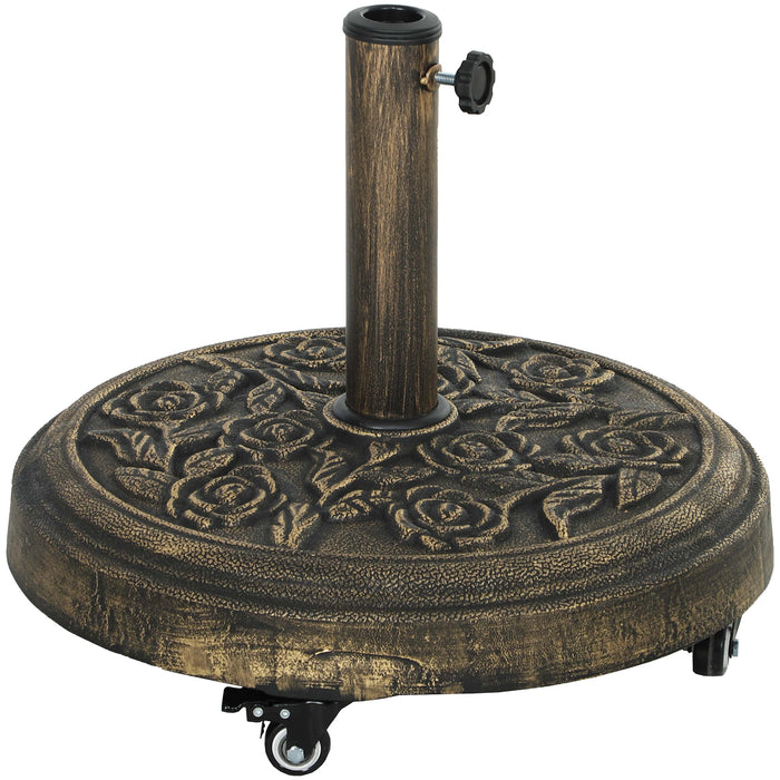 Outsunny Parasol Base, Umbrella Base with Wheels Cast Iron Effect, for Umbrella, Canopy, Weather Resistant, Bronze Tone