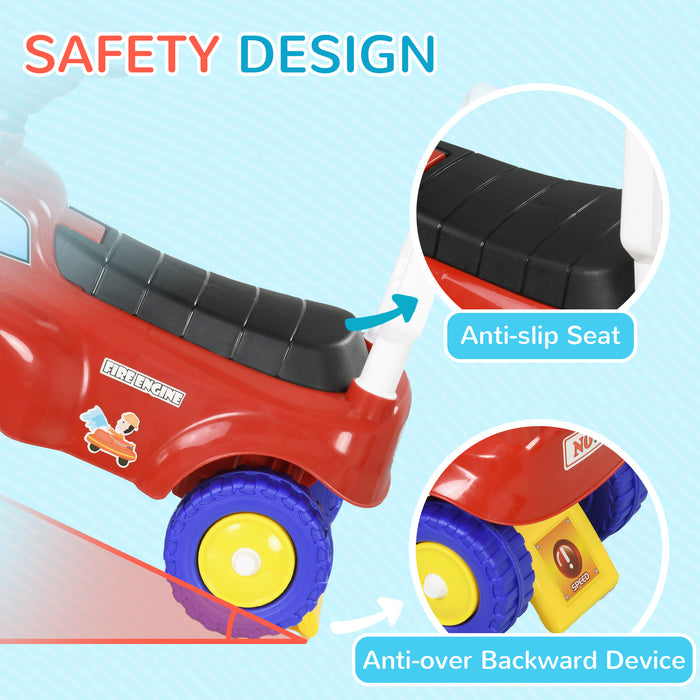 Kids' Ride-On Fire Truck with Foot-to-Floor Power - Interactive Steering Wheel, Music/Light Features, Under-Seat Storage - Perfect for Toddlers Aged 1.5-3 Years, Vibrant Red