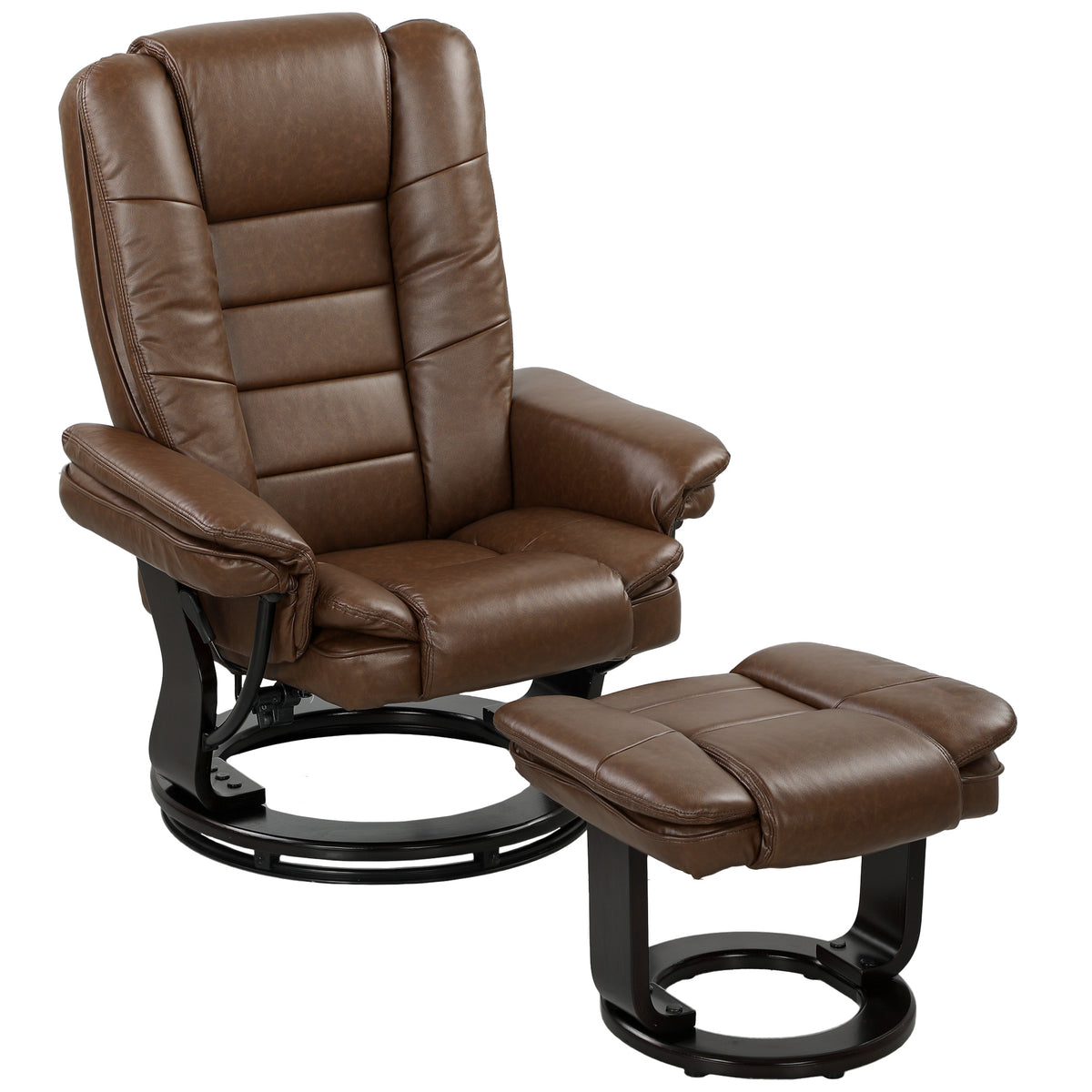 HOMCOM Faux Leather 135° Reclining Chair and Footstool - Brown — Shopsta UK